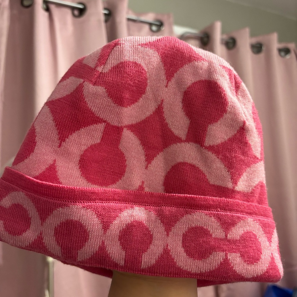 Coach Pink Knit Hat Cozy Winter Accessory